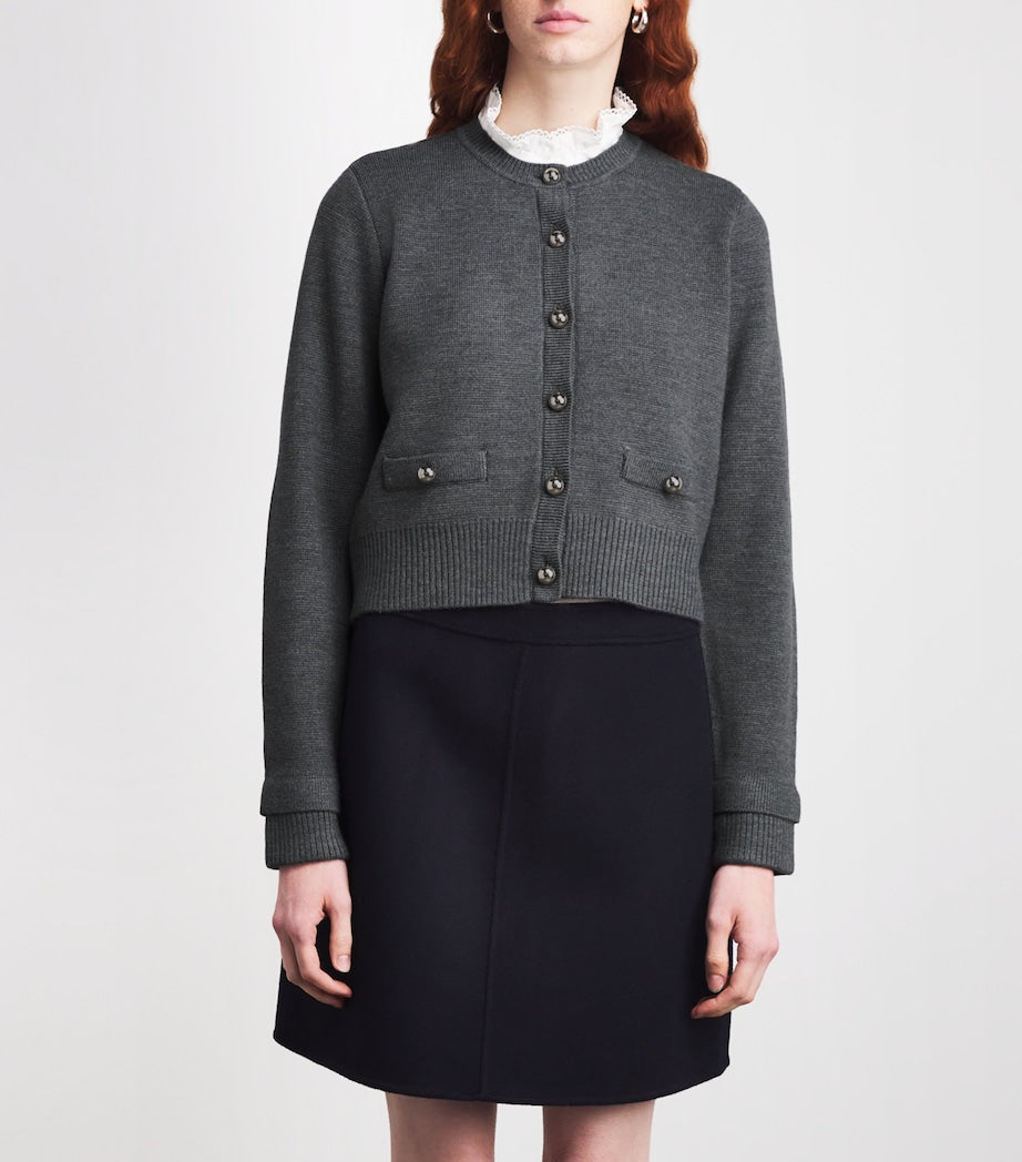 Sandro Paris Black Ruffled-Collar Cardigan