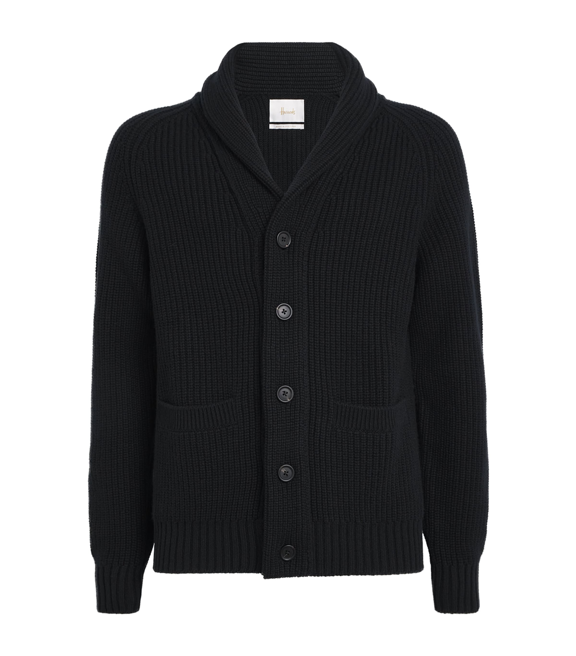 Black Cashmere Shawl-Collar Cardigan