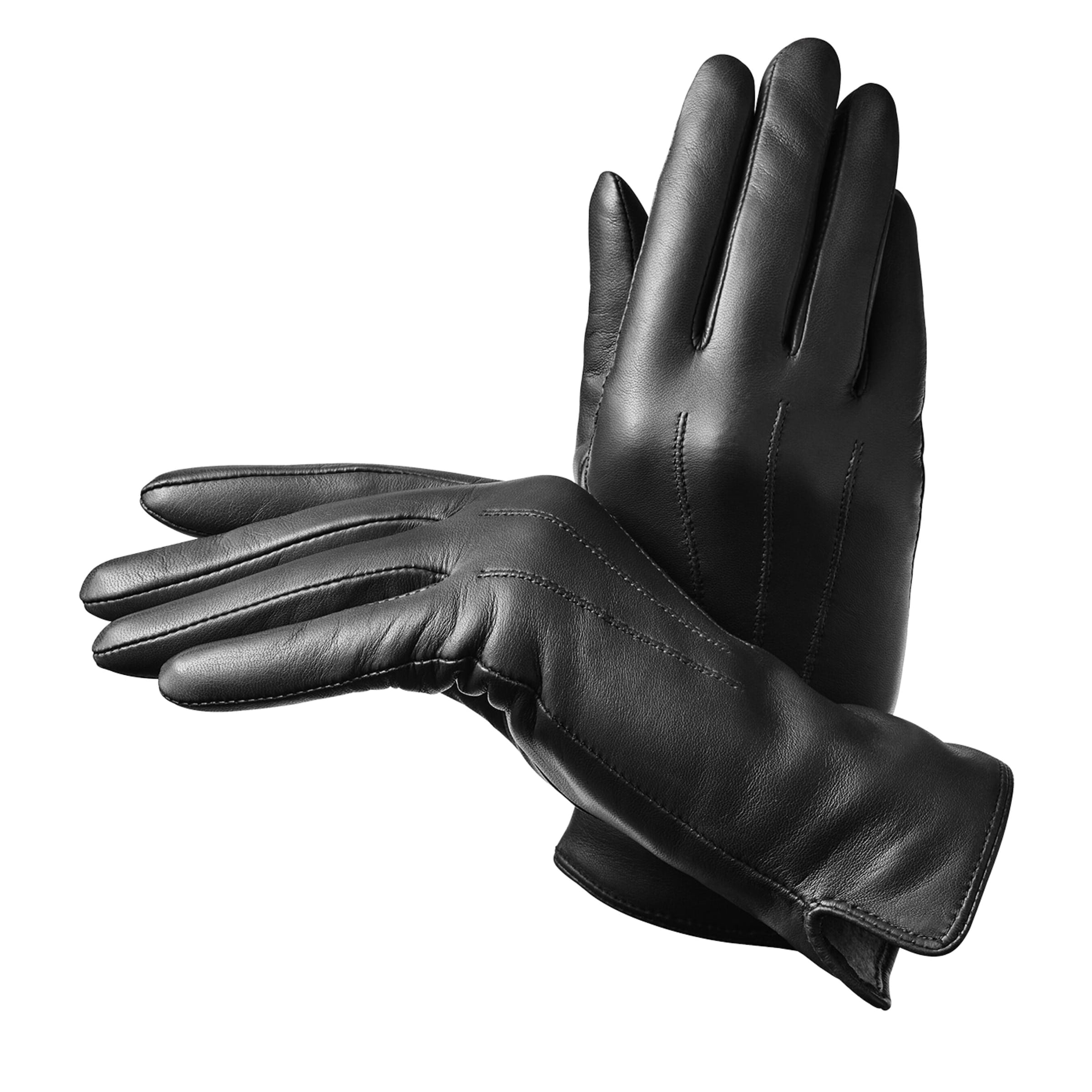 Aspinal Of London Black Women's Wool-Cashmere Lined Leather Gloves (Large)