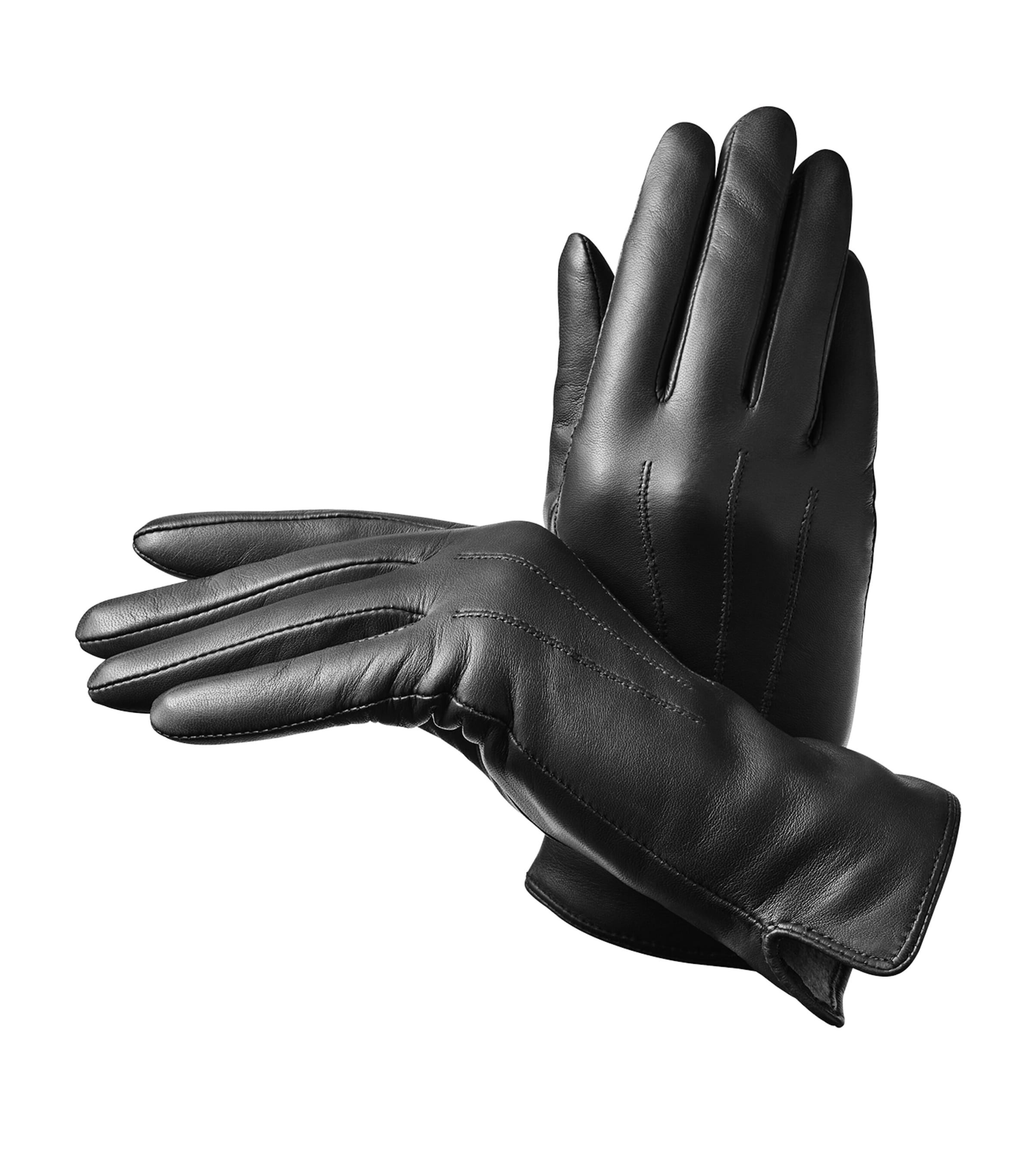 Aspinal Of London Black Women's Wool-Cashmere Lined Leather Gloves (Large)