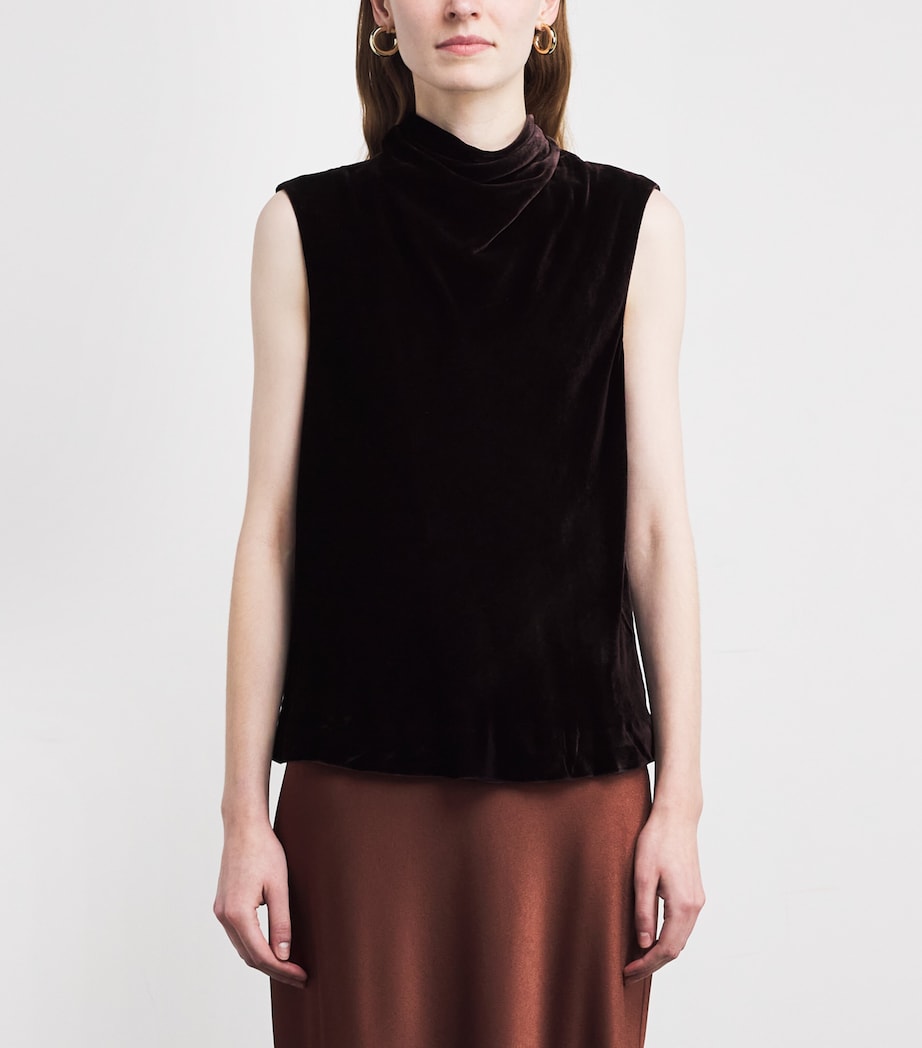 ME+EM Brown Velvet Cowl-Neck Top
