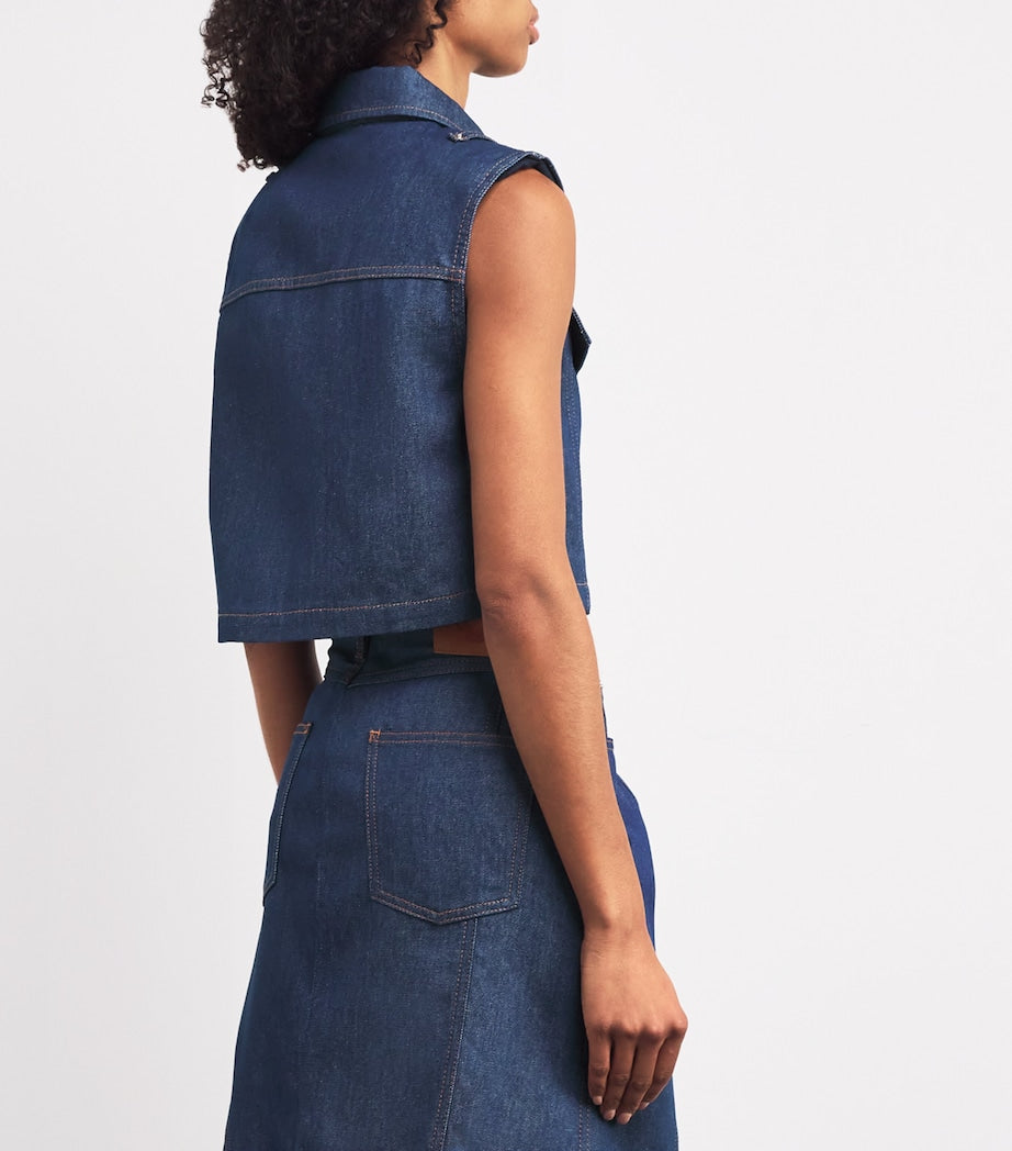 Blue Cropped Sleeveless Denim Jacket