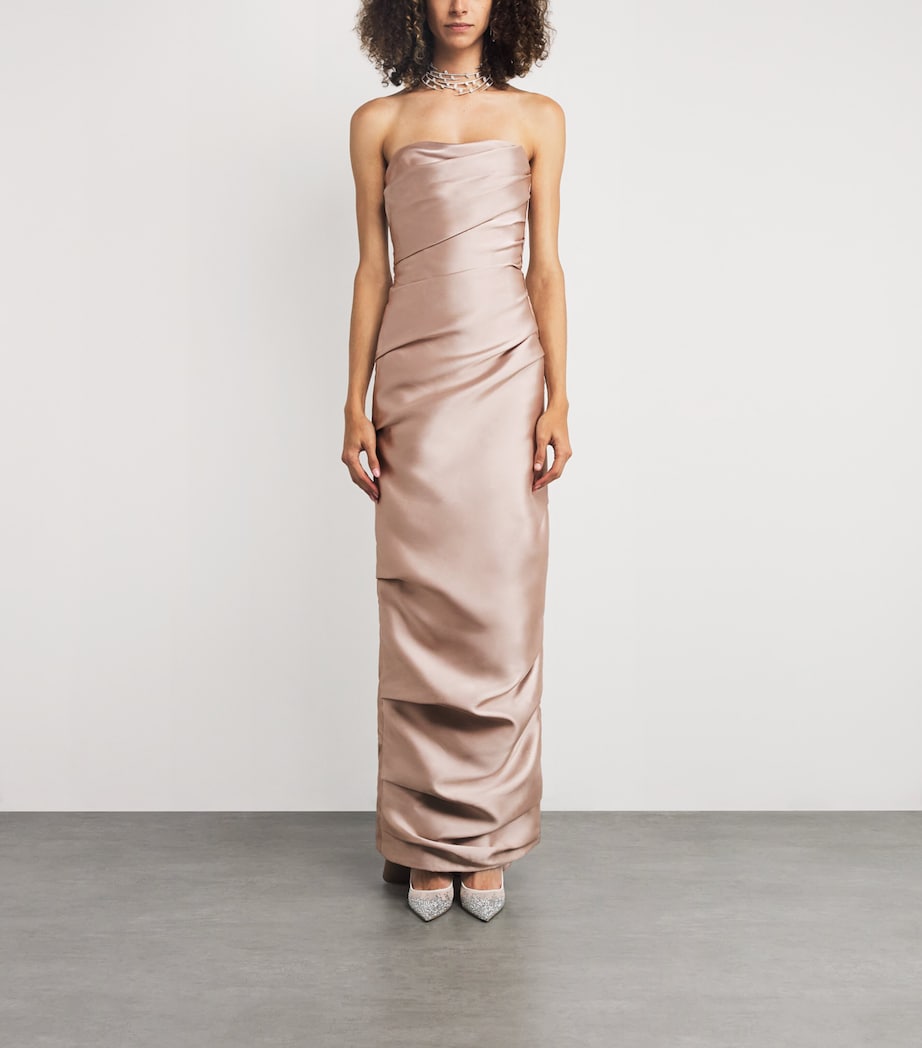 Marmar Halim Pink Draped Mikado Gown
