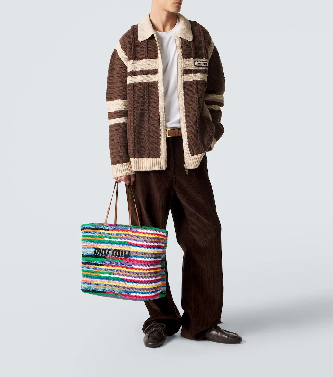 Miu Miu - Large crochet leather-trimmed tote bag