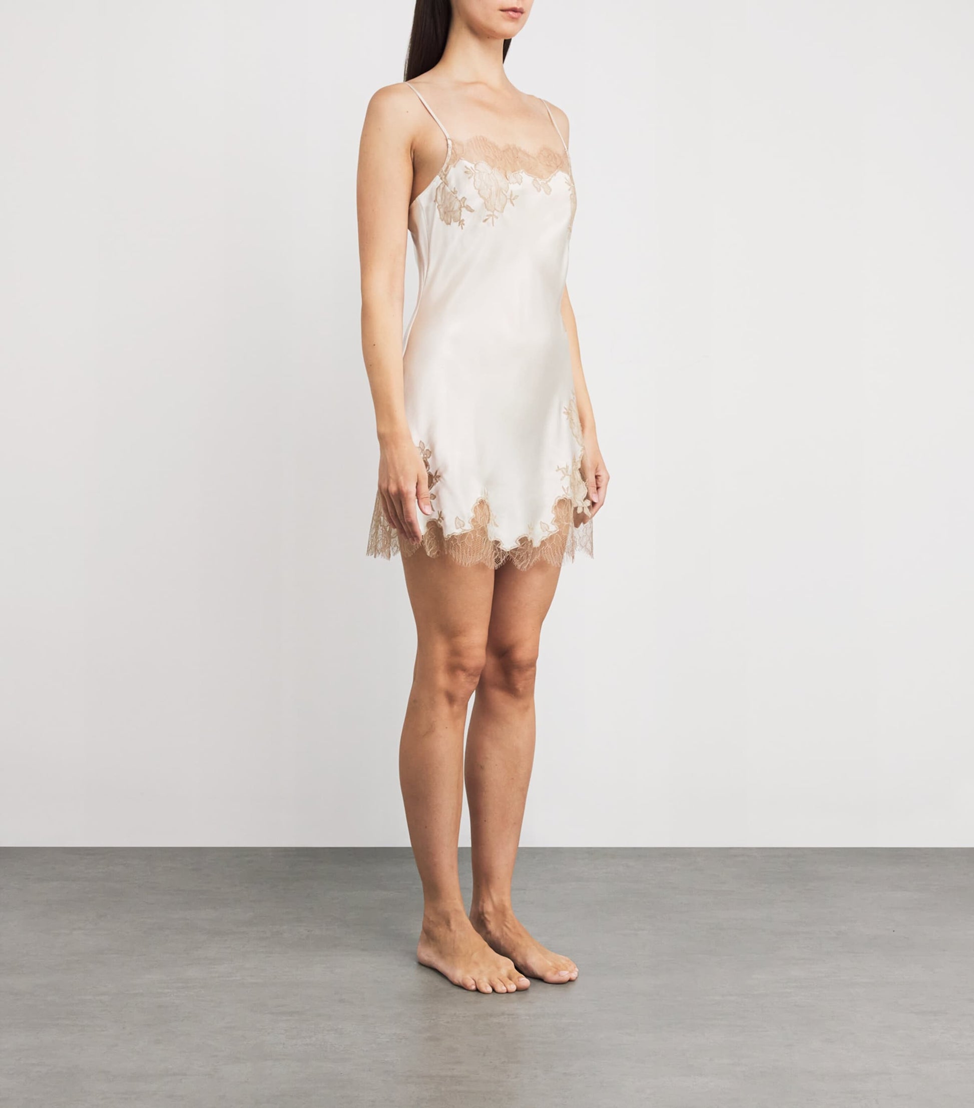 Carine Gilson Ivory Silk Lace-Trim Short Slip Dress