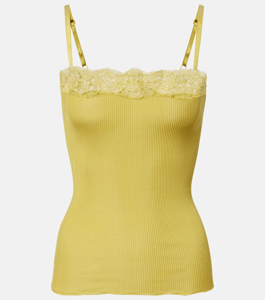 Saint Laurent - Lace-trimmed ribbed-knit silk camisole