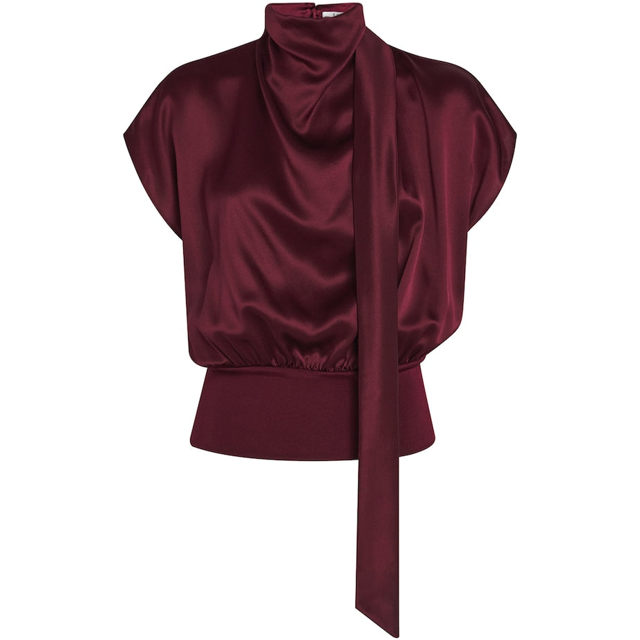 ESSE Studios Burgundy Silk Cowl-Neck Top