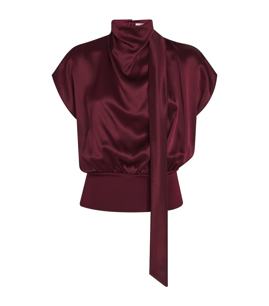 ESSE Studios Burgundy Silk Cowl-Neck Top