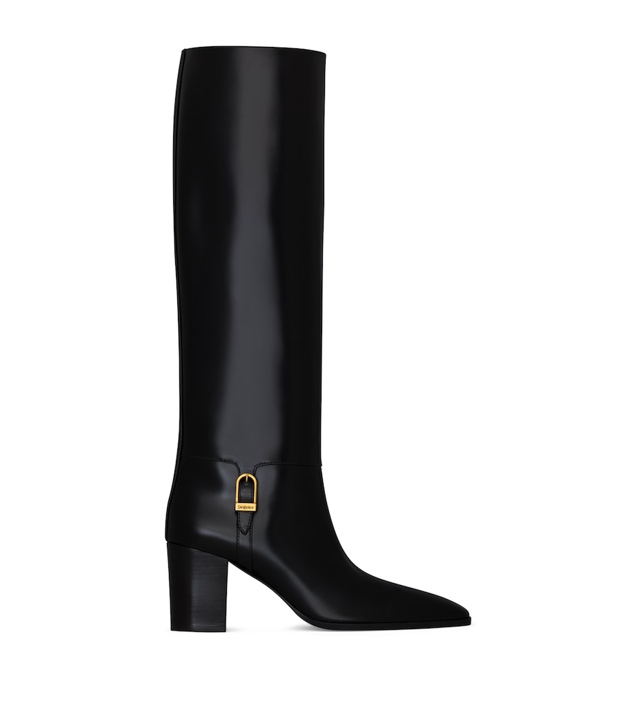 Saint Laurent Black Leather Knee-High Boots 75