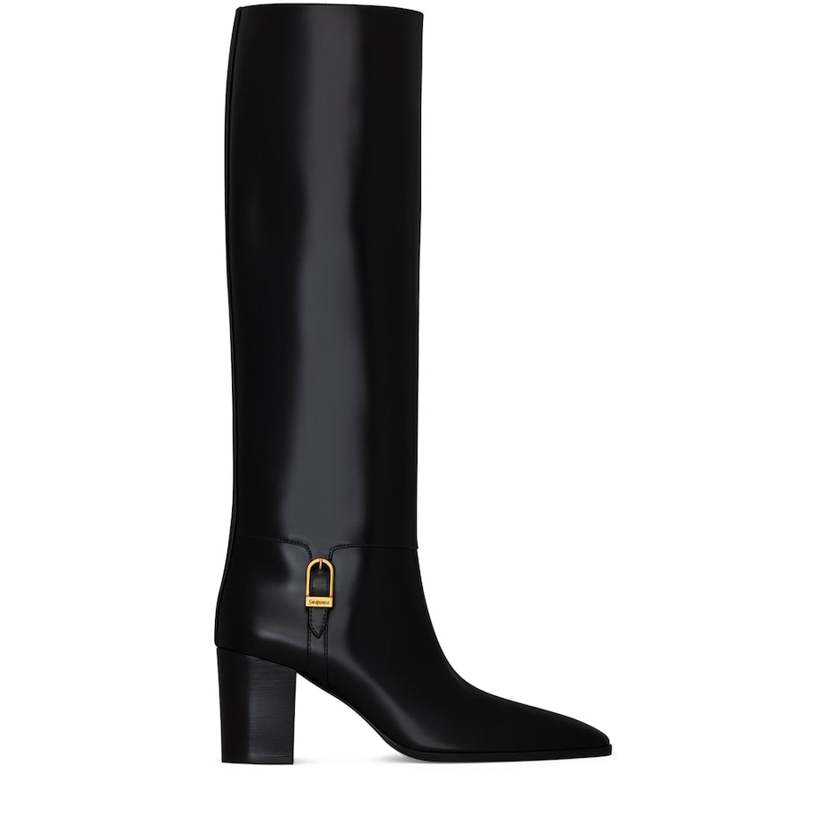 Saint Laurent Black Leather Knee-High Boots 75