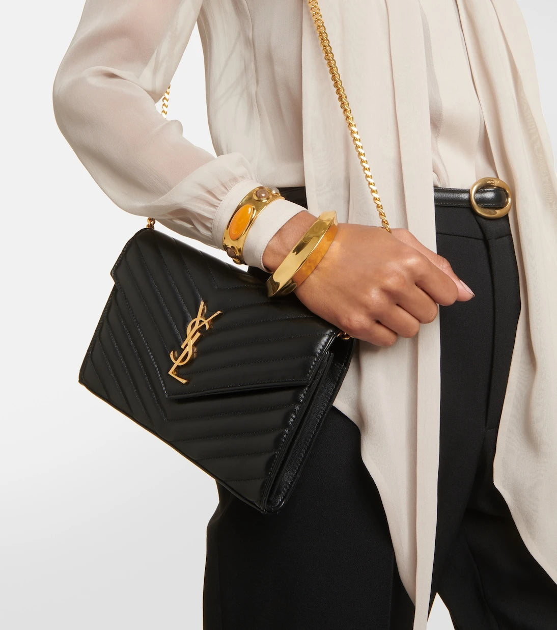 Saint Laurent - Cassandre matelassé leather wallet on chain