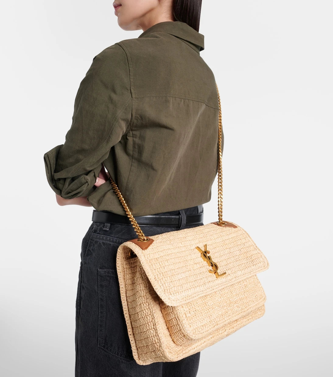 Saint Laurent - Niki Medium raffia shoulder bag
