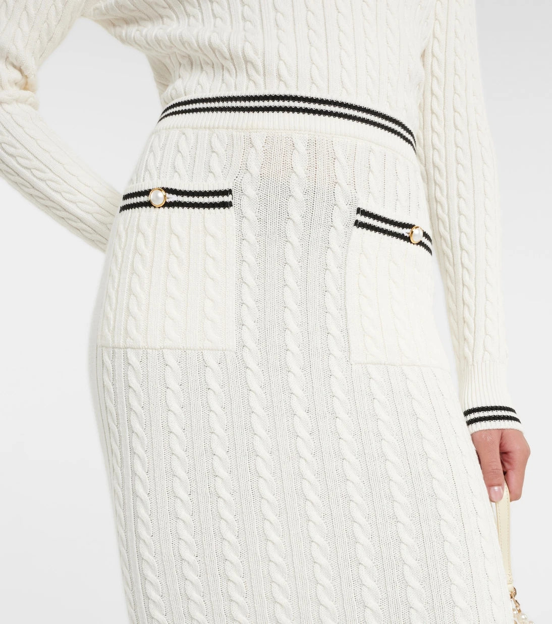 Alessandra Rich - Striped cable-knit cotton midi skirt
