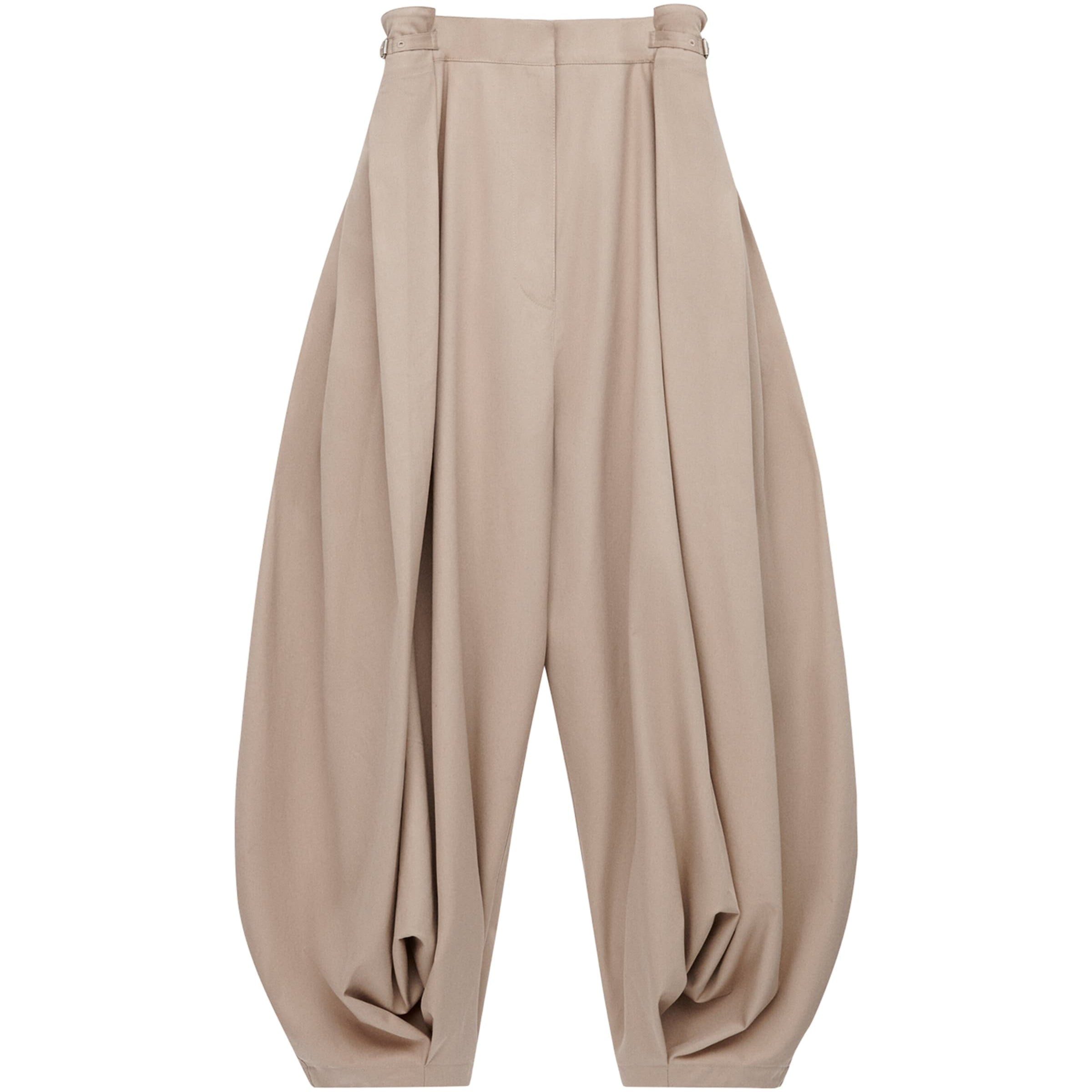 LOEWE Beige Cotton-Silk Draped Barrel-Leg Trousers