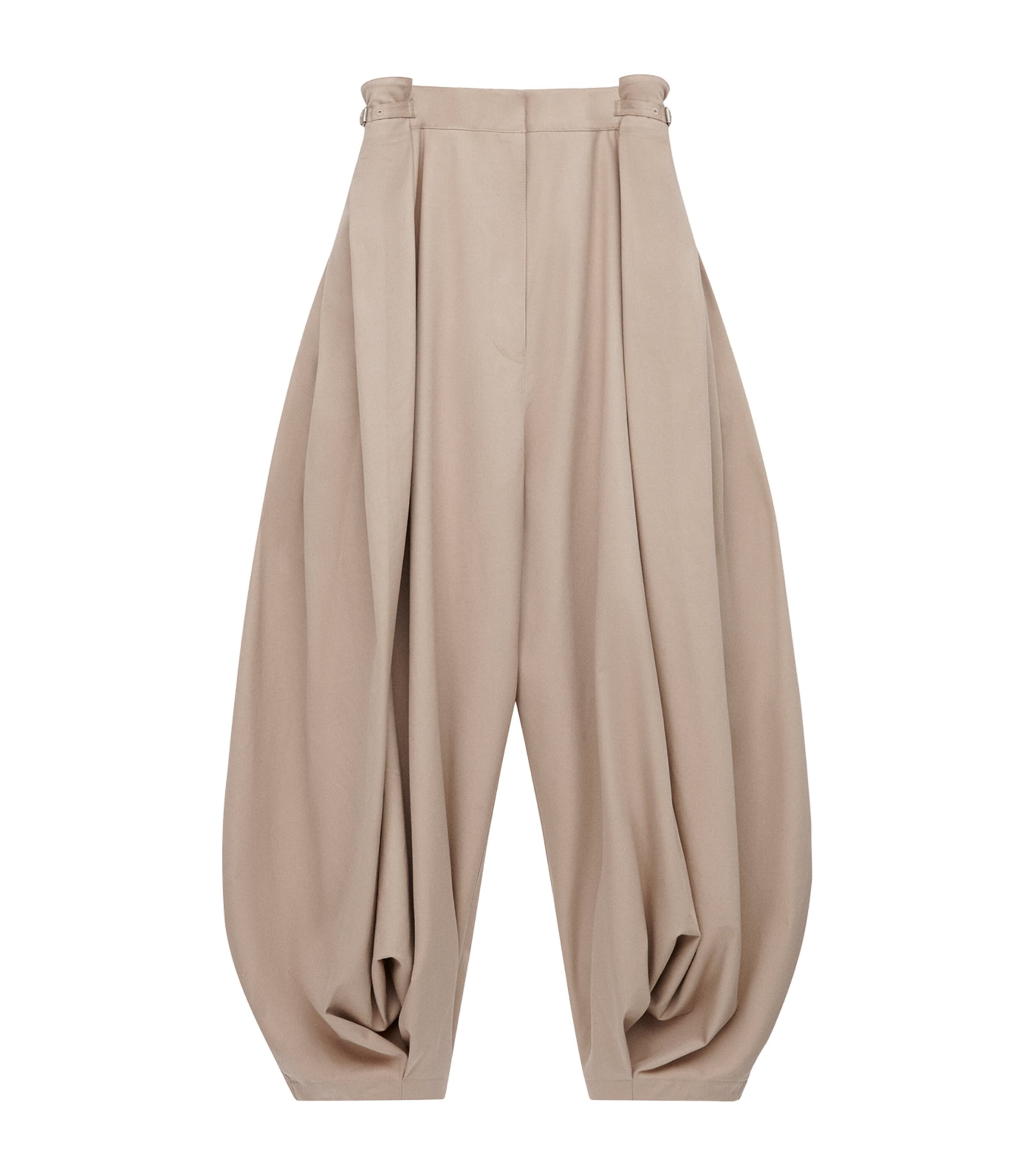 LOEWE Beige Cotton-Silk Draped Barrel-Leg Trousers