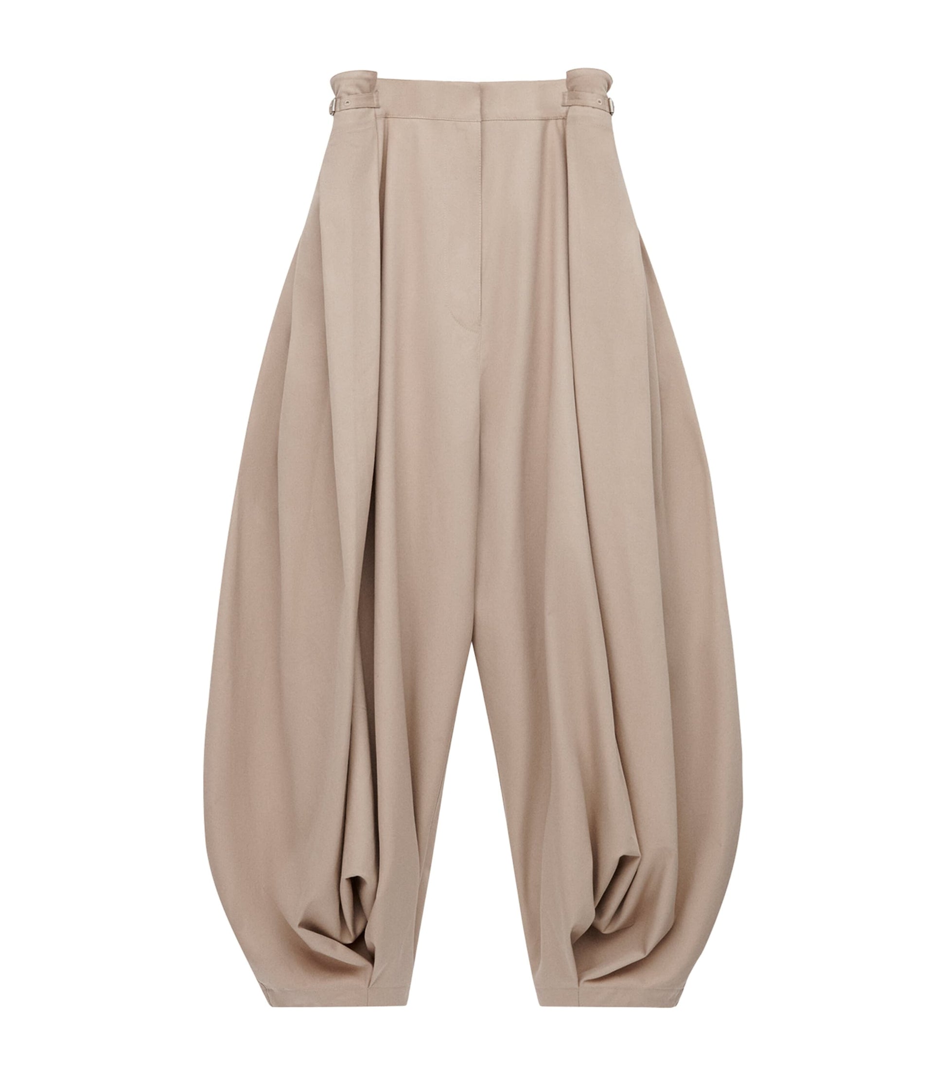 LOEWE Beige Cotton-Silk Draped Barrel-Leg Trousers