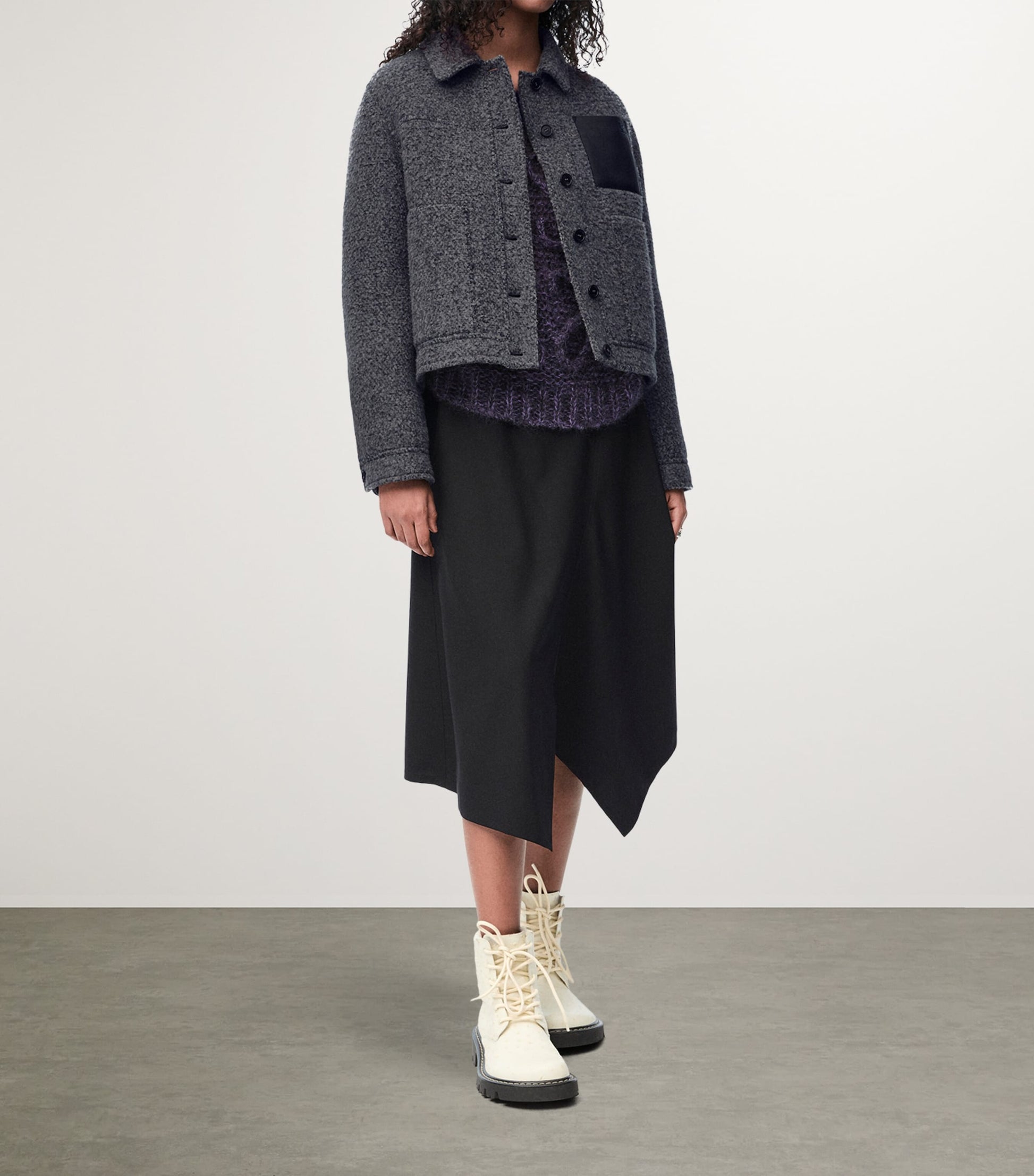 LOEWE Black Wool-Blend Asymmetric Skirt