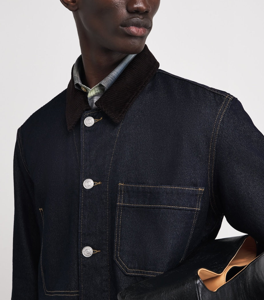 PAIGE Navy Corduroy-Collar Pauler Denim Chore Jacket