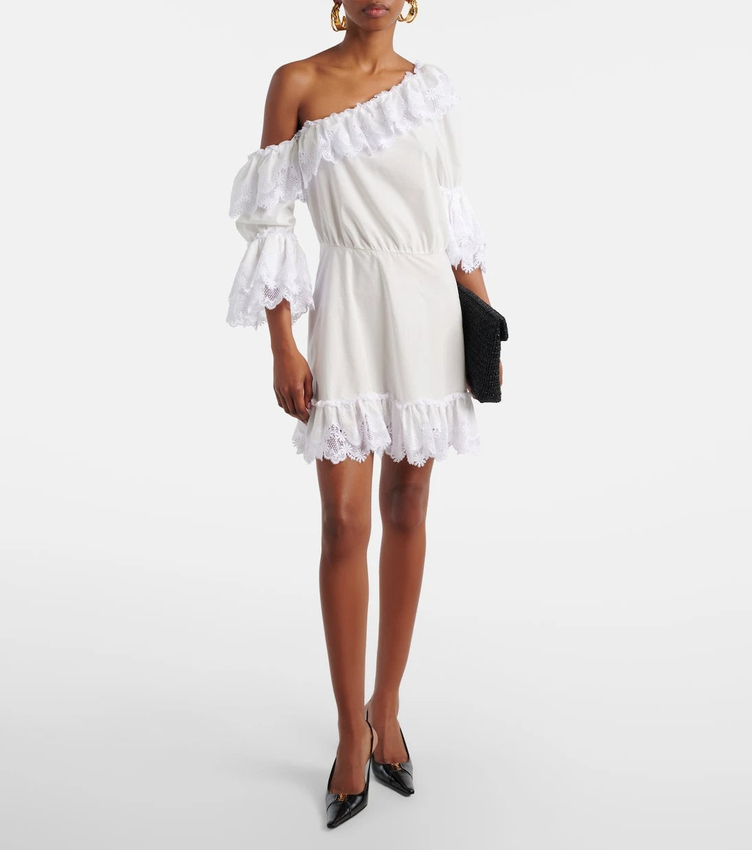 Saint Laurent - Embroidered ruffled cotton poplin minidress
