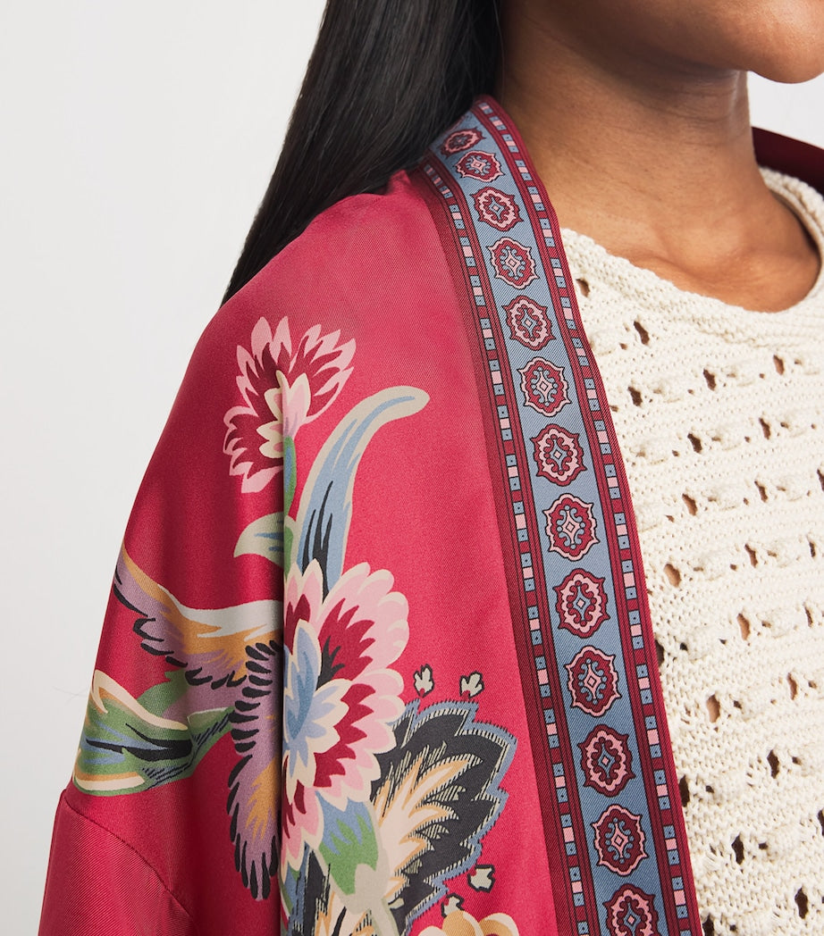 Etro Multi Silk Floral Print Short Robe
