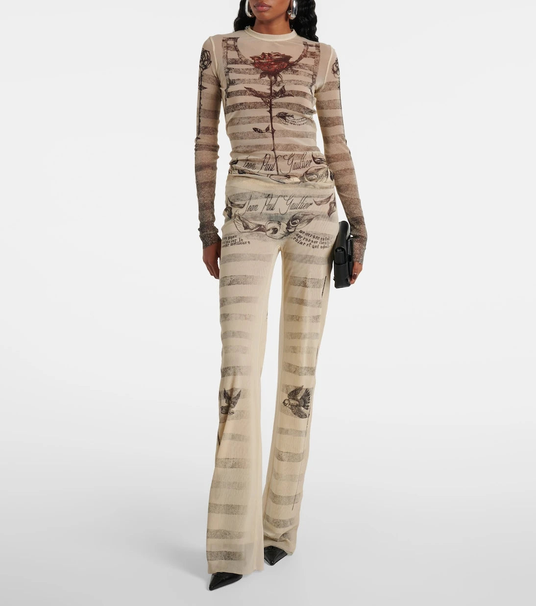 Jean Paul Gaultier - Striped printed mesh top