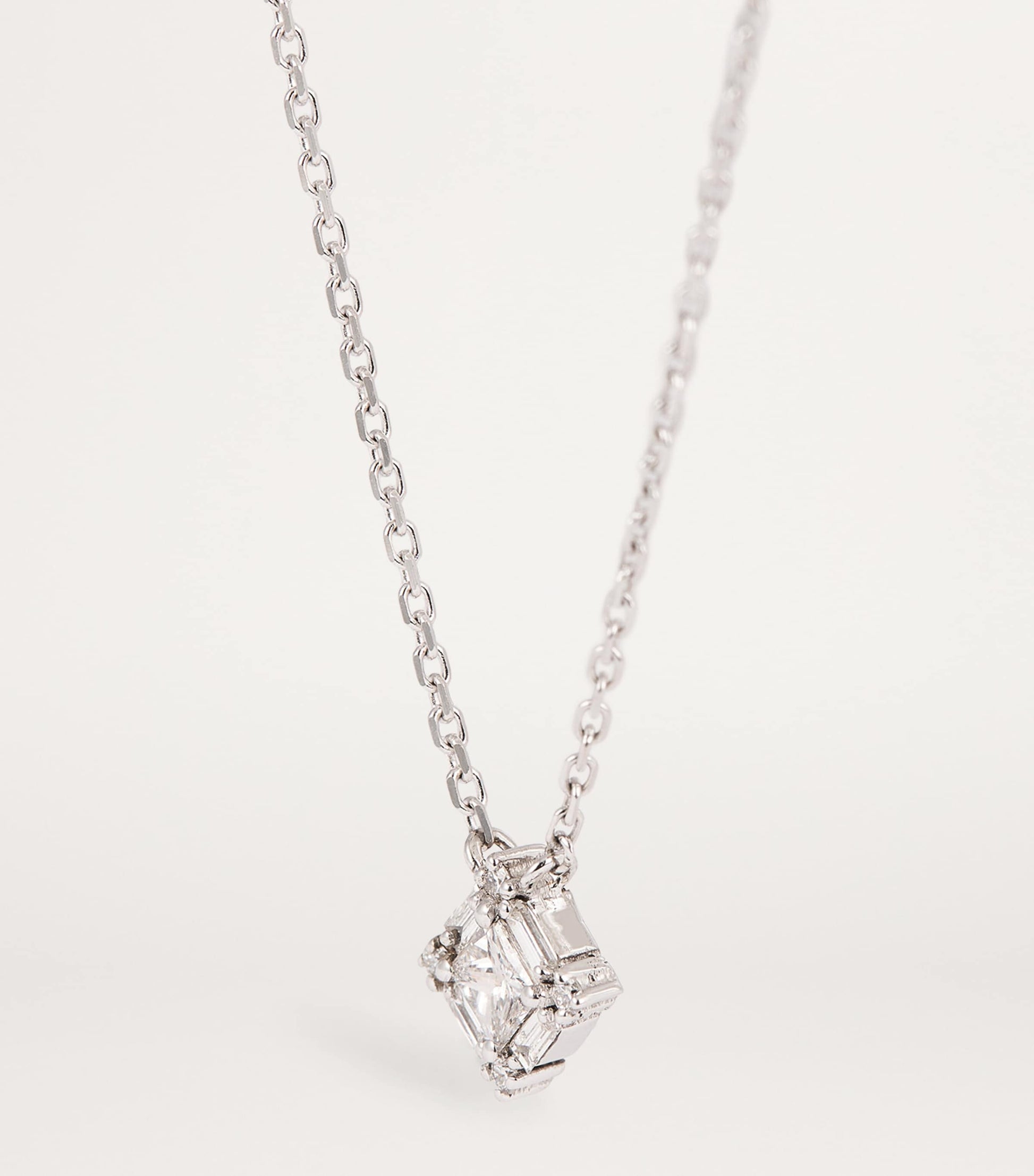 Mini White Gold and Diamond Princess Square Necklace