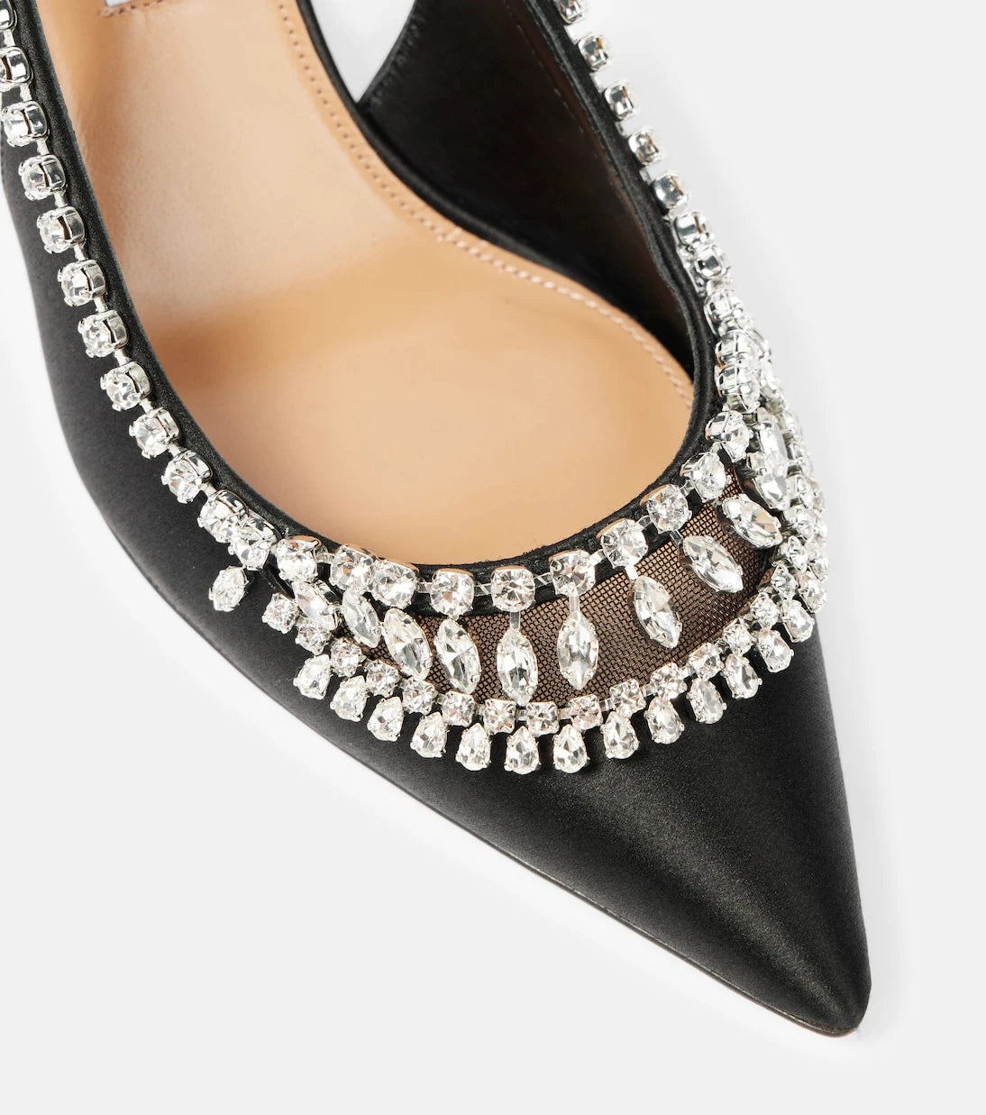 Aquazzura - Crystal Crush satin slingback pumps