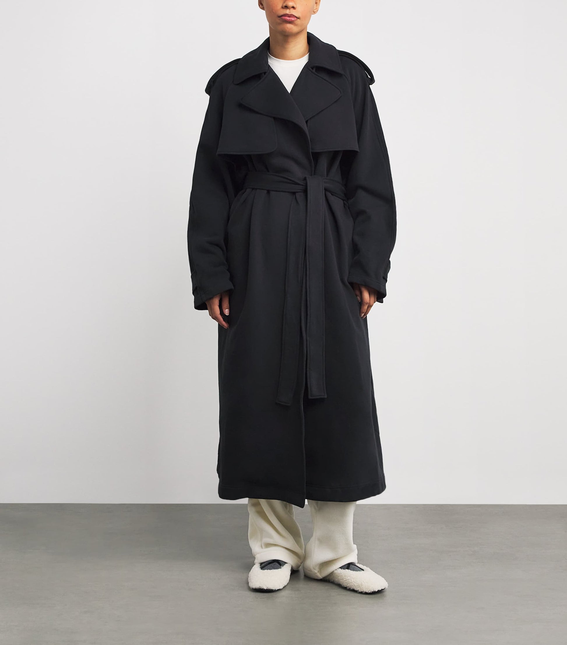 Skims Black Cotton Fleece Boyfriend Trench Coat