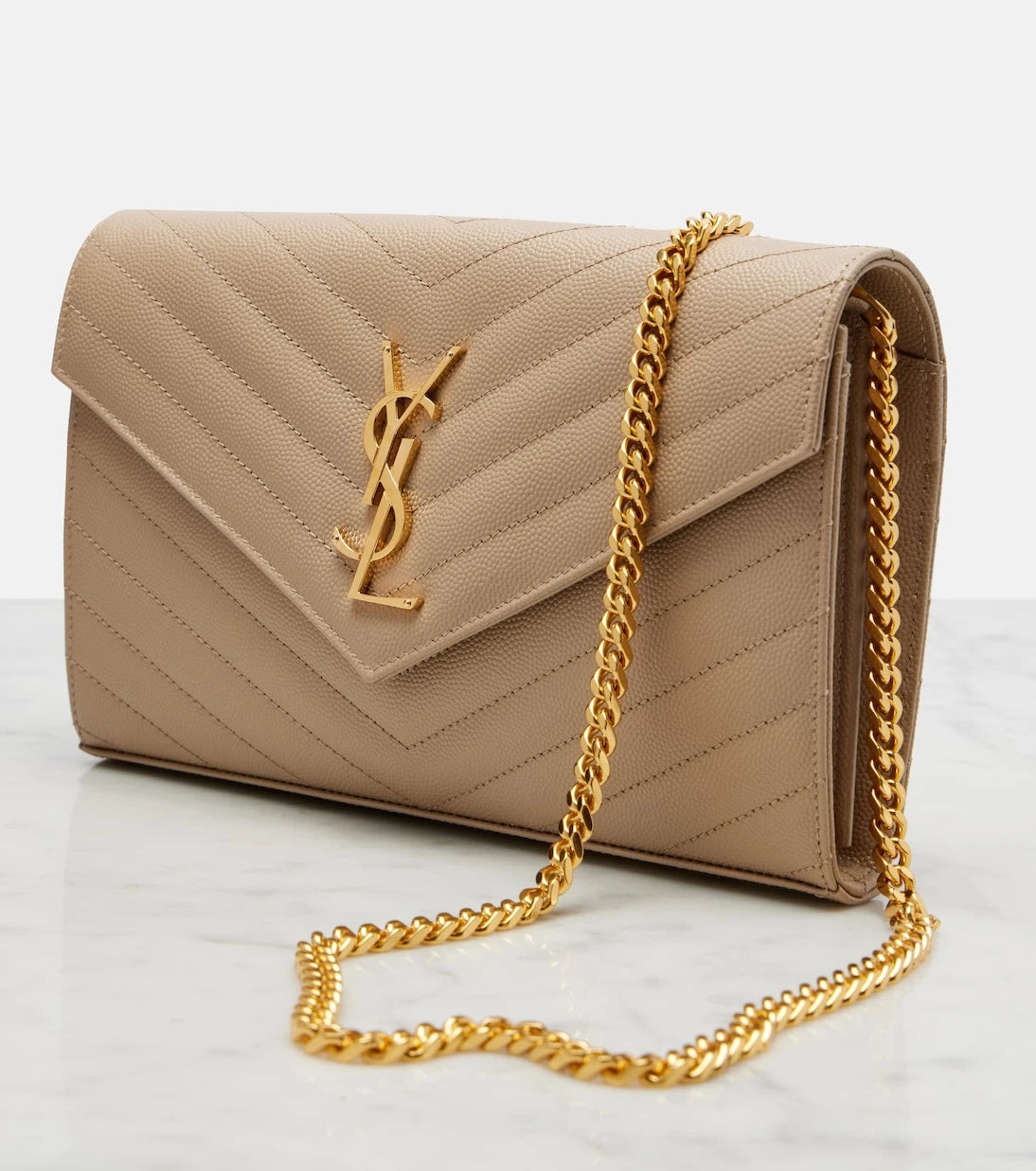 Saint Laurent - Cassandre matelassé leather wallet on chain