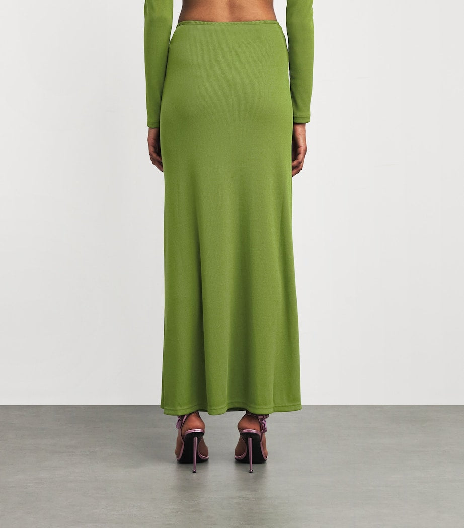 Green Pin-Gathered Maxi Skirt