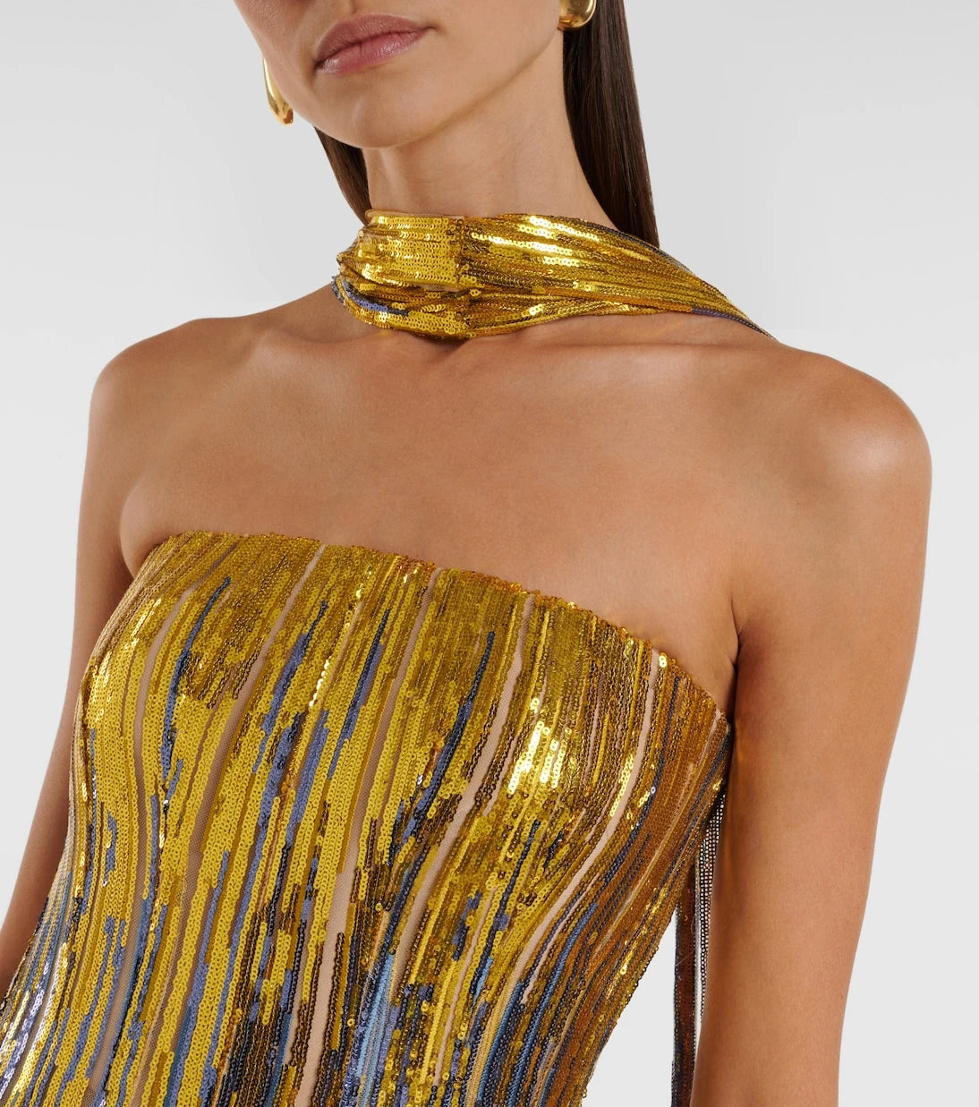 Elie Saab - Sequined scarf-detail strapless gown