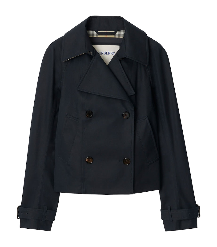 Navy Cotton Cropped Trench Coat