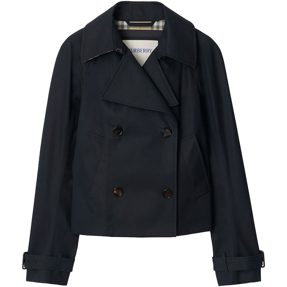 Navy Cotton Cropped Trench Coat