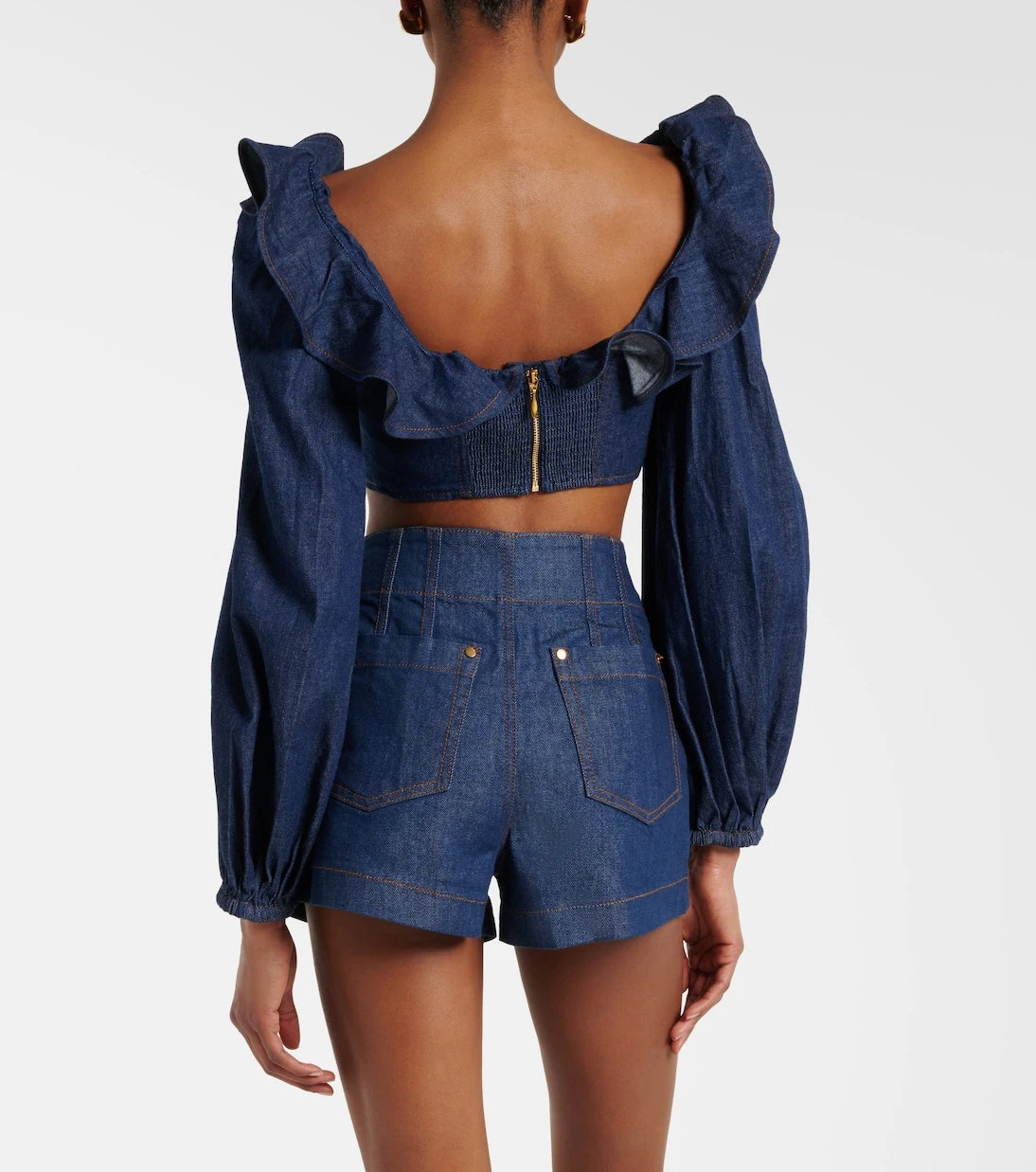 Zimmermann - Aster ruffled denim crop top
