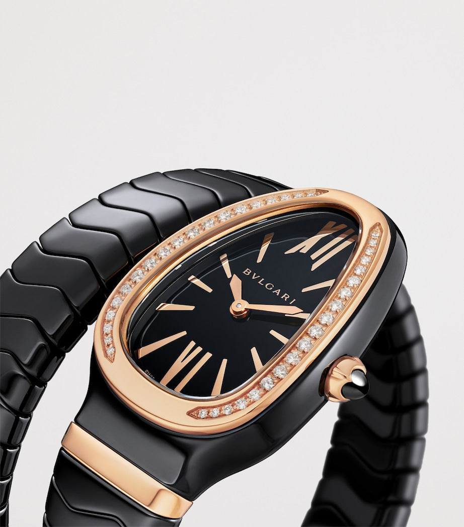 Rose Gold, Ceramic and Diamond Serpenti Spiga Watch 35mm