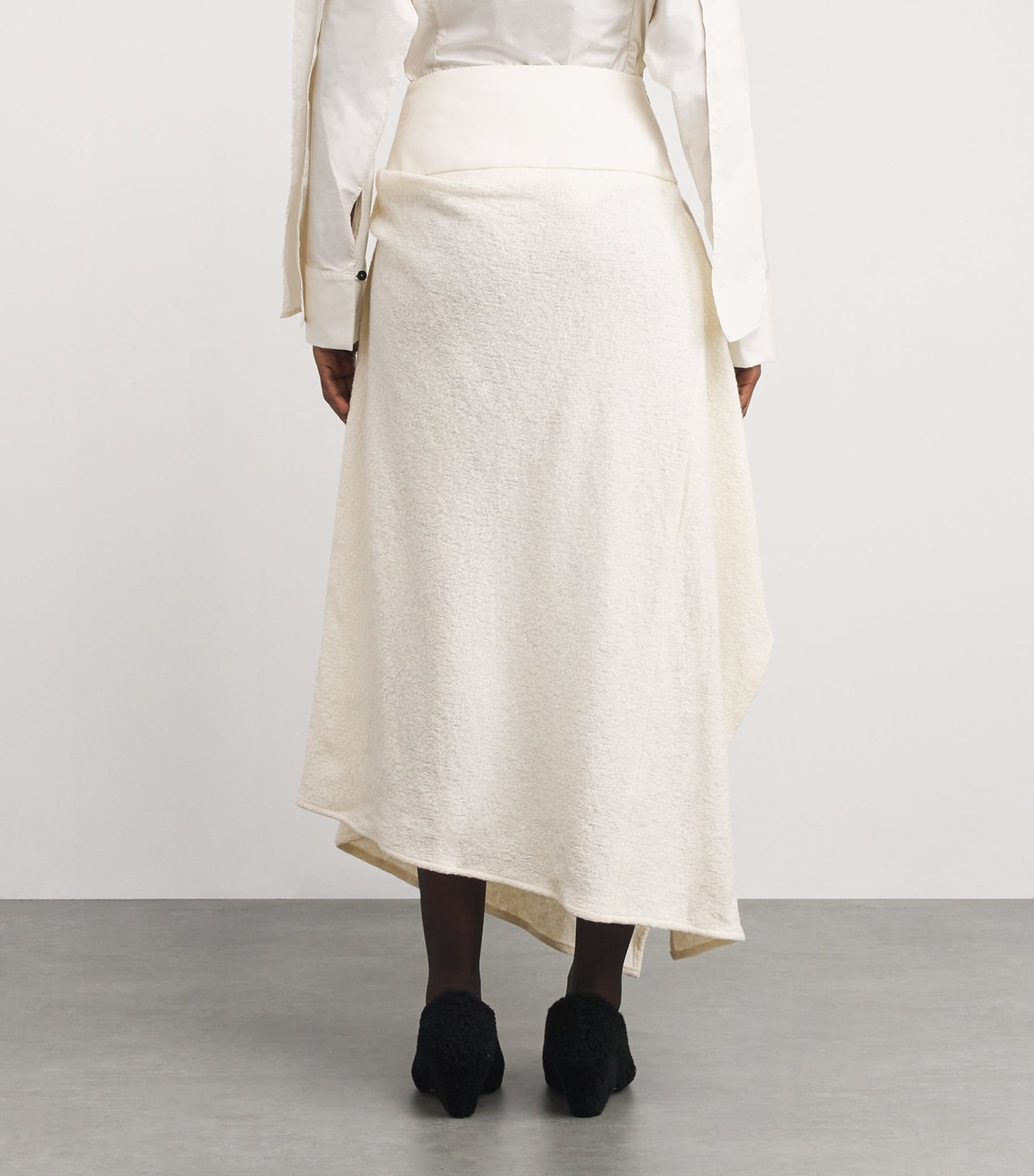 ESSE Studios Ivory Wool-Blend Bocla Midi Skirt