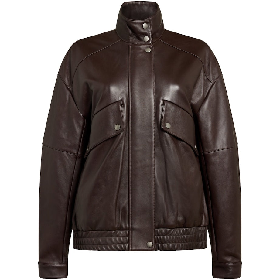 Rag & Bone Brown Leather Aria Bomber Jacket