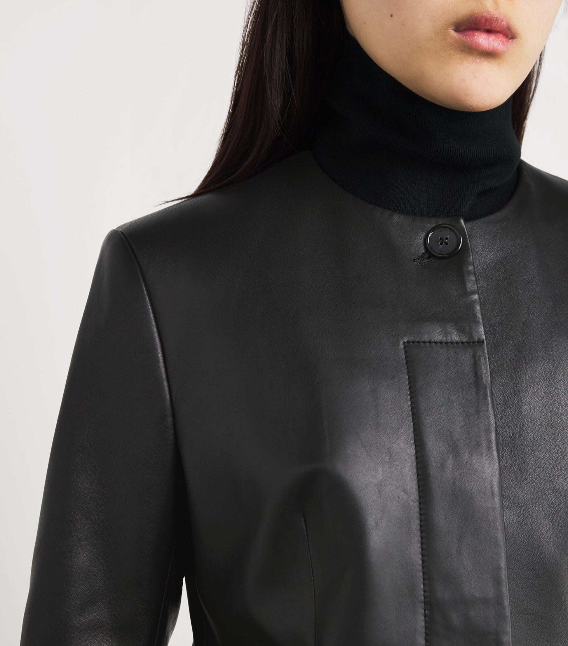 Toteme Black Collarless Leather Jacket