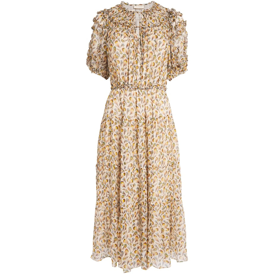 Ulla Johnson Ivory Silk Ruffled Nan Midi Dress