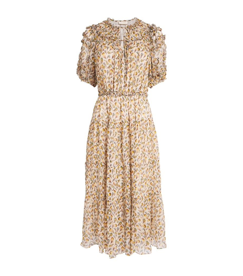 Ulla Johnson Ivory Silk Ruffled Nan Midi Dress