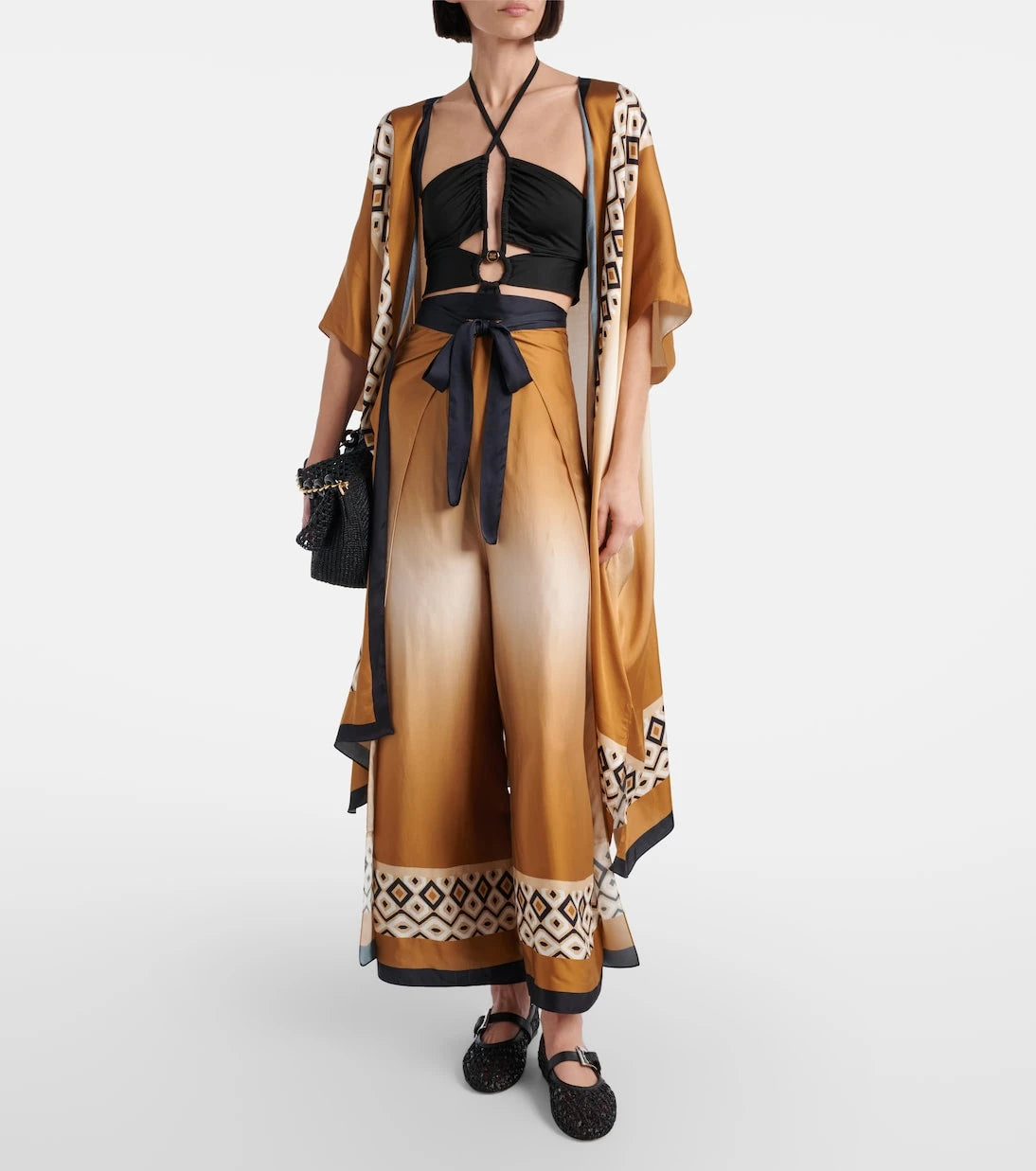 Max Mara - Printed satin cropped wide-leg pants