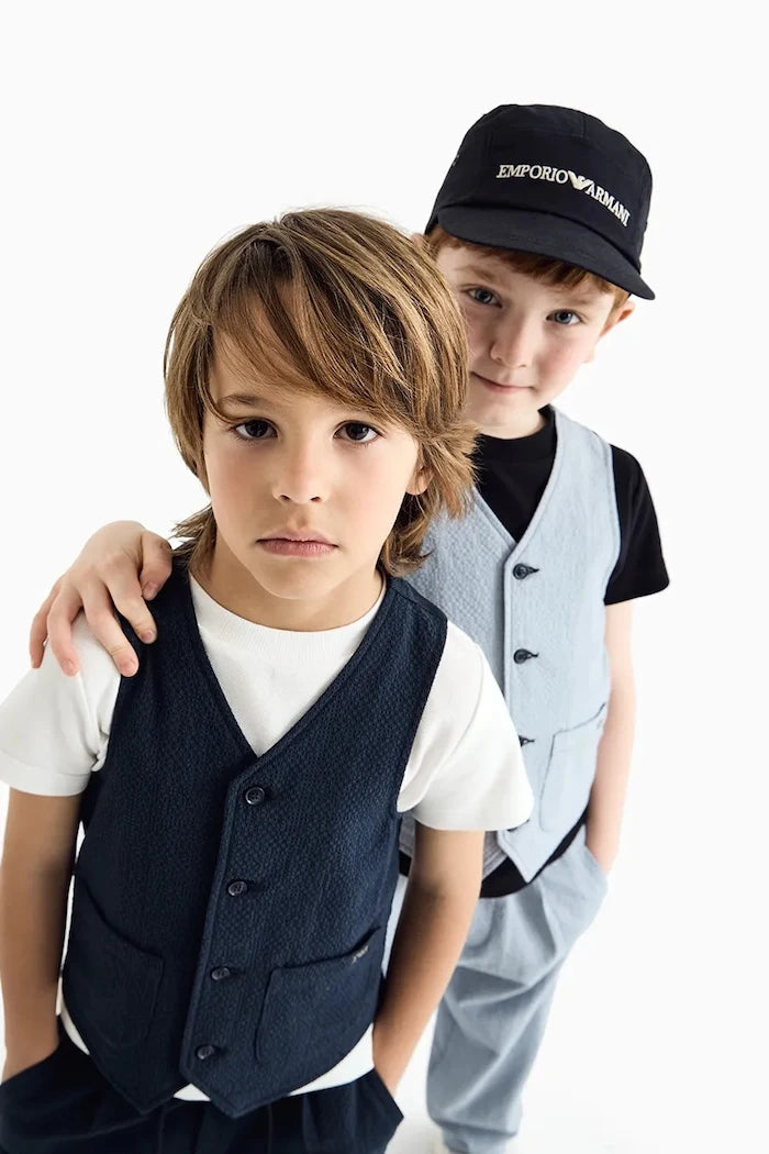 Памучна шапка с козирка Emporio Armani