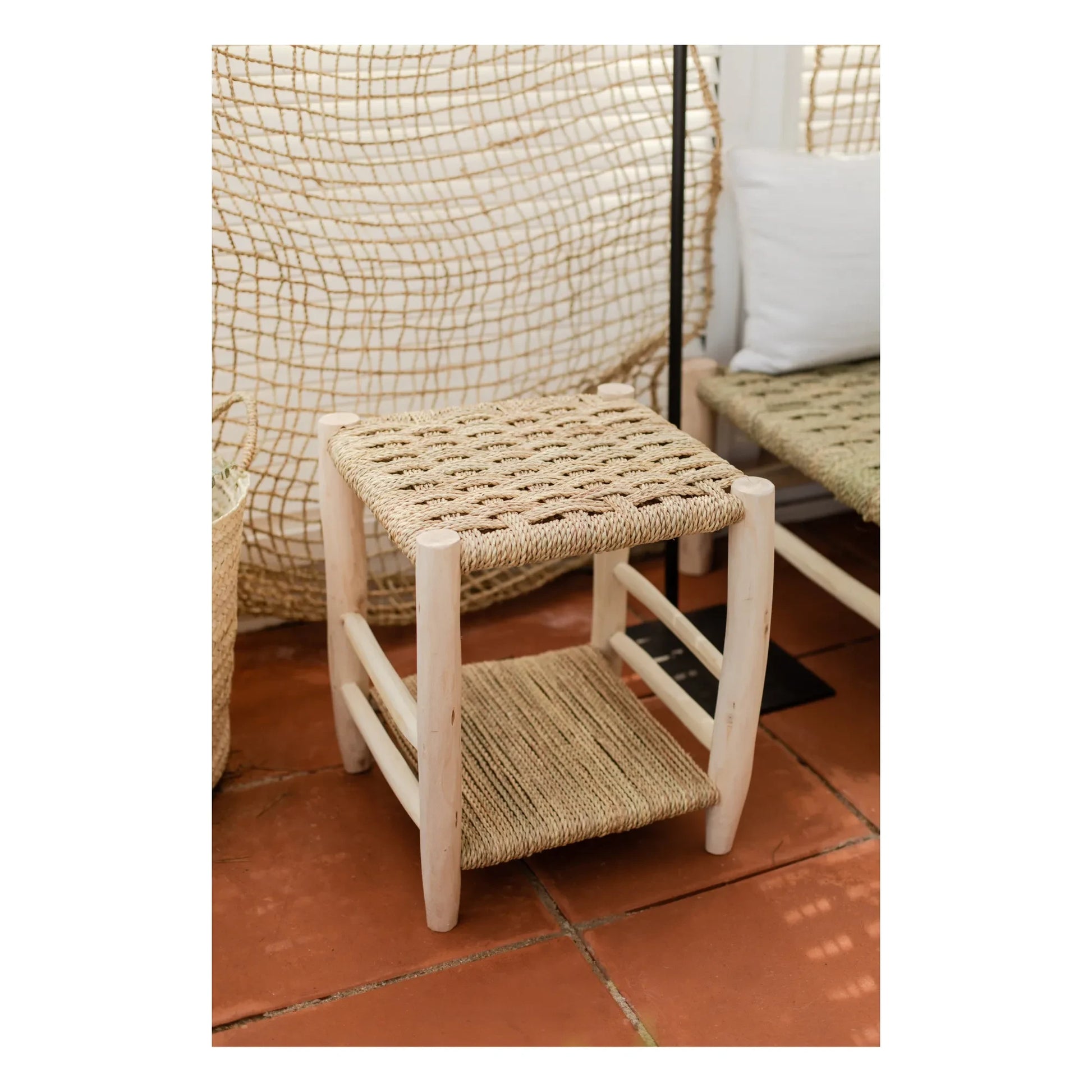Cosydar - Palm Leaf and Raw Wood Bedside Table