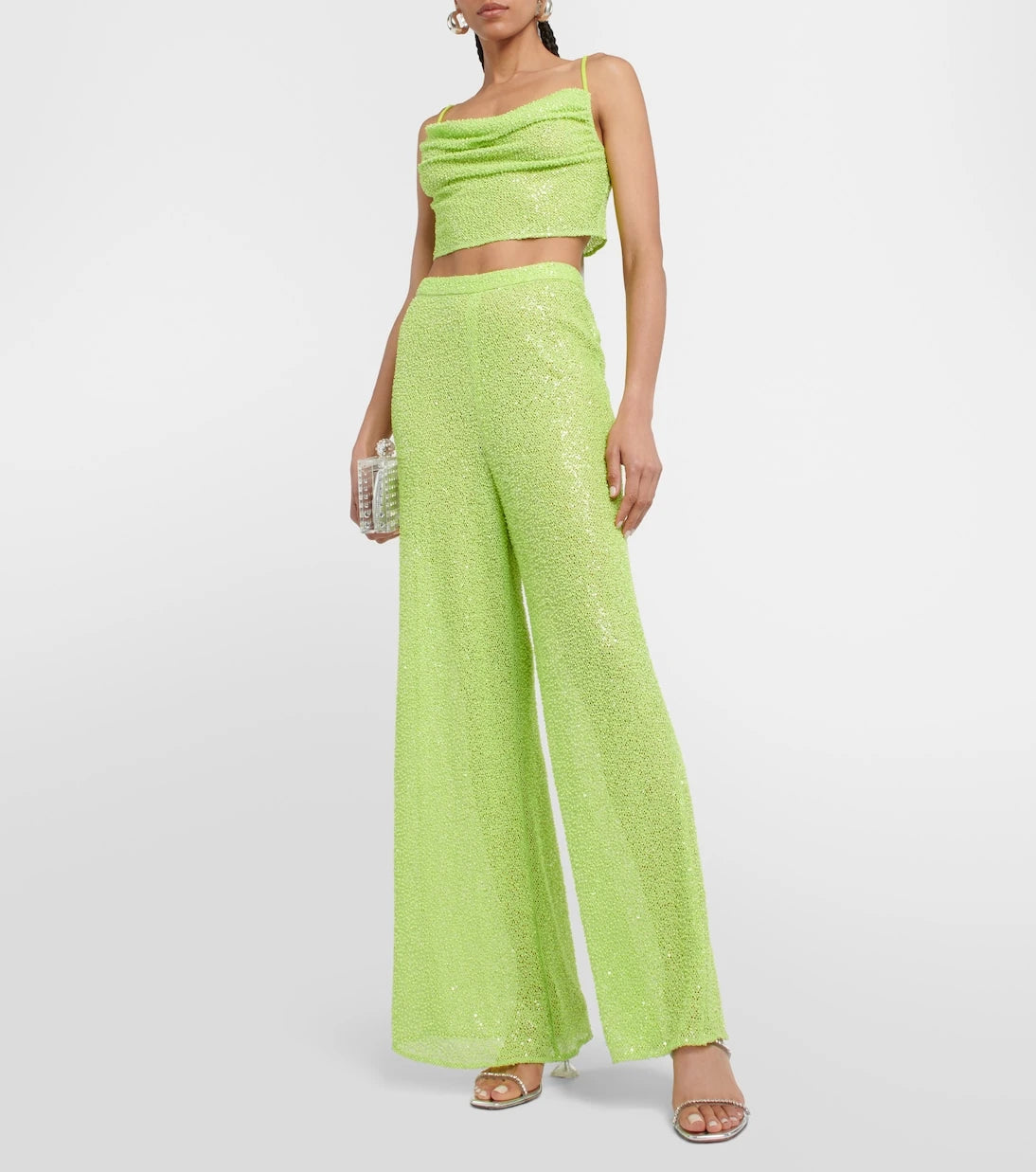 Self-Portrait - Cowl neck embellished cropped top