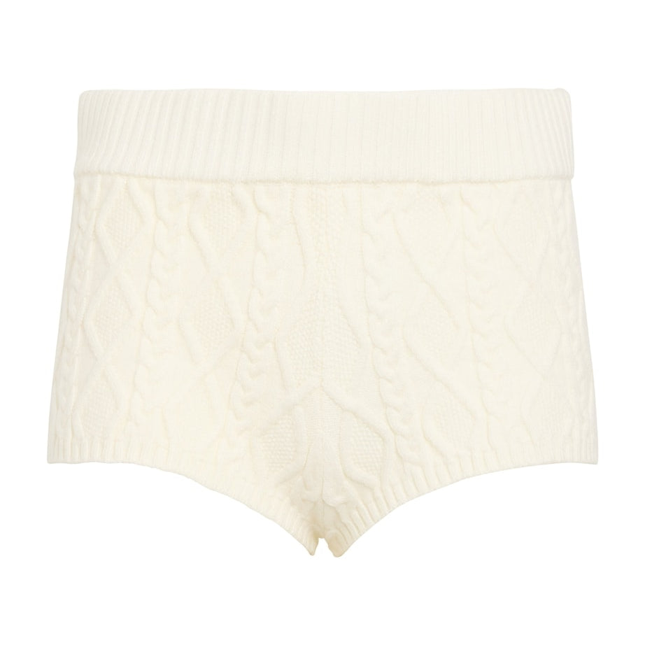 Ivory Cable-Knit Shorts