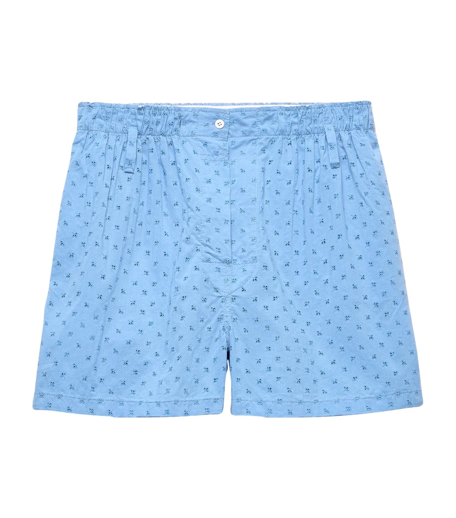 Prada Turquoise Cotton Poplin Embroidered Shorts