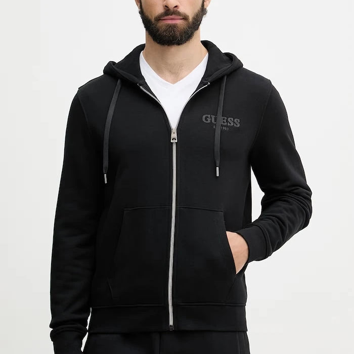 Guess pamuklu fermuarlı kapüşonlu erkek sweatshirt