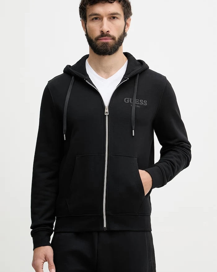 Guess pamuklu fermuarlı kapüşonlu erkek sweatshirt