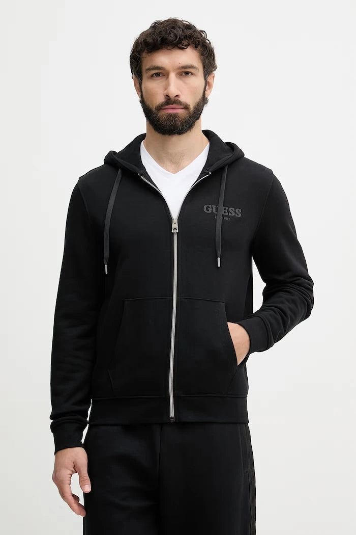 Guess pamuklu fermuarlı kapüşonlu erkek sweatshirt