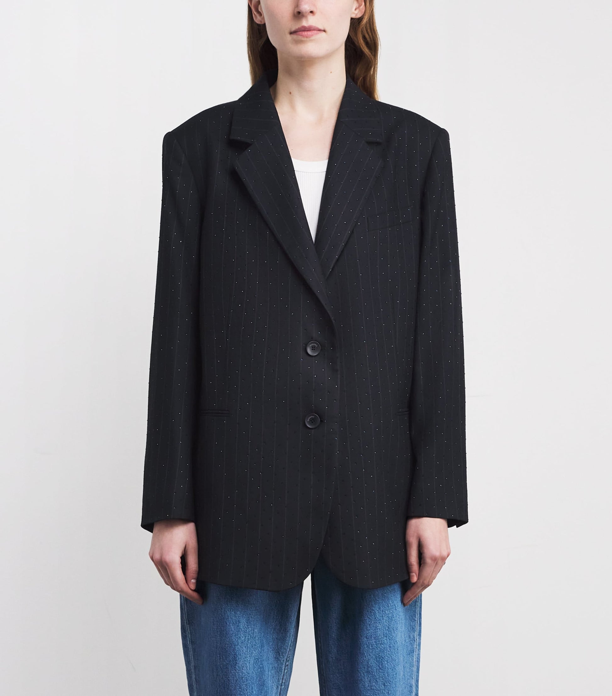 Pinstripe Rhinestone-Embellished Blazer